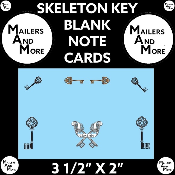100 Skeleton Key Cards, Thank You, Note Card - Picture 1 of 1